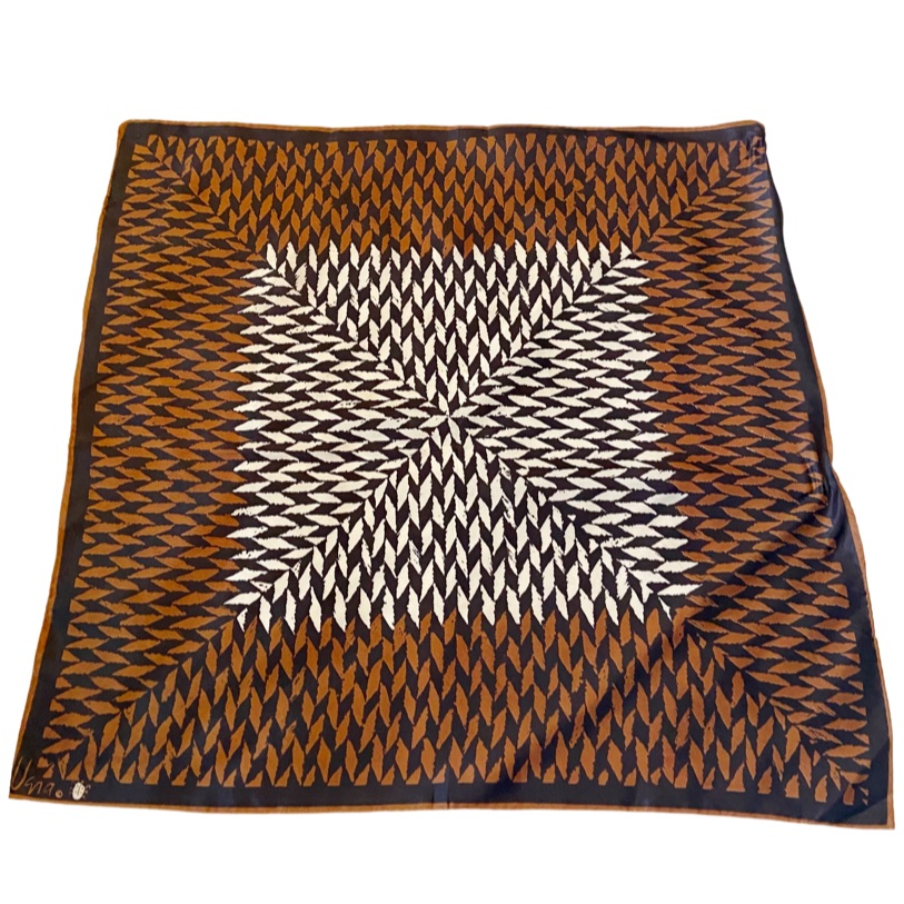 Vera Vintage 100 Silk Scarf Brown White Black